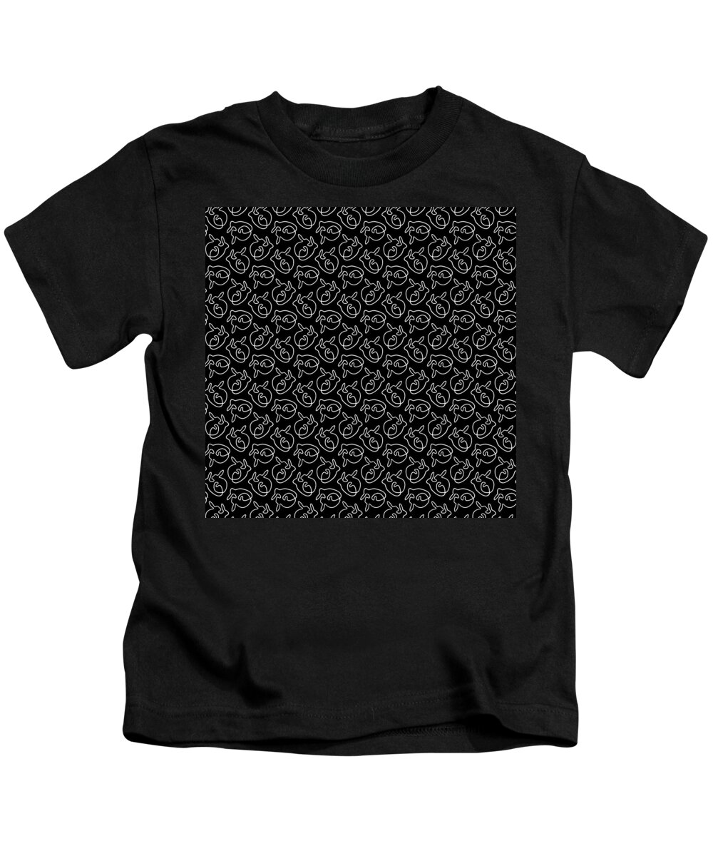 Bunny Love Kids T-Shirt featuring the digital art Bunny Love White on Black by Nikita Coulombe