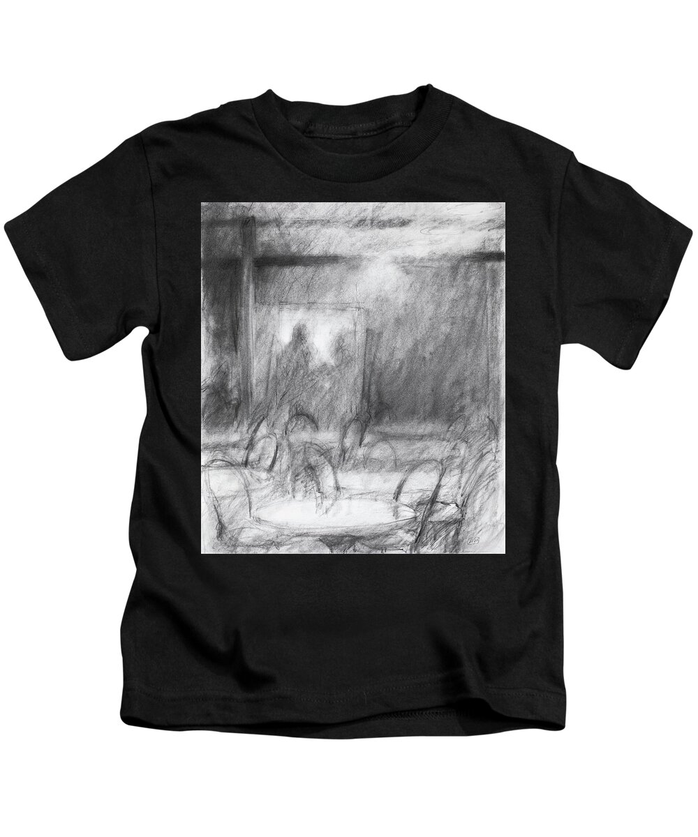 Interior Kids T-Shirt featuring the drawing Cafe Interior by Lisa Tennant