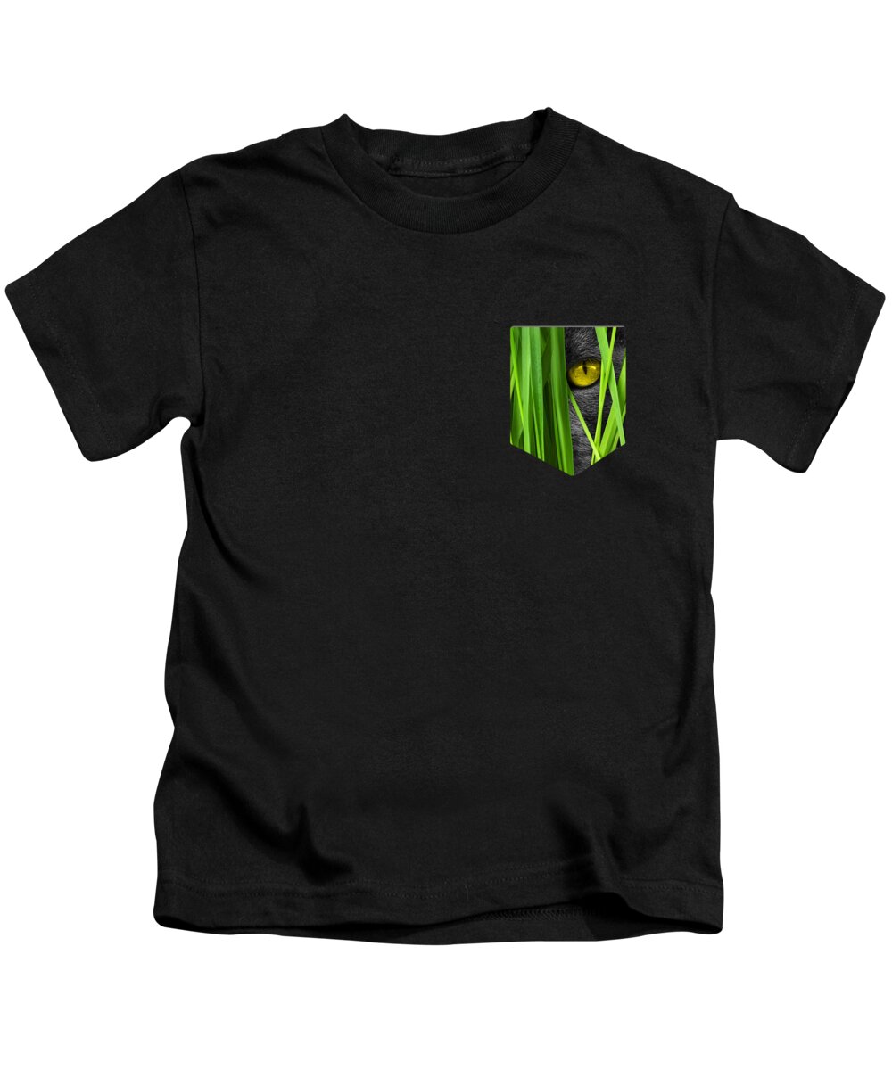 Funny Kids T-Shirt featuring the digital art Cat Pocket Grass by Flippin Sweet Gear