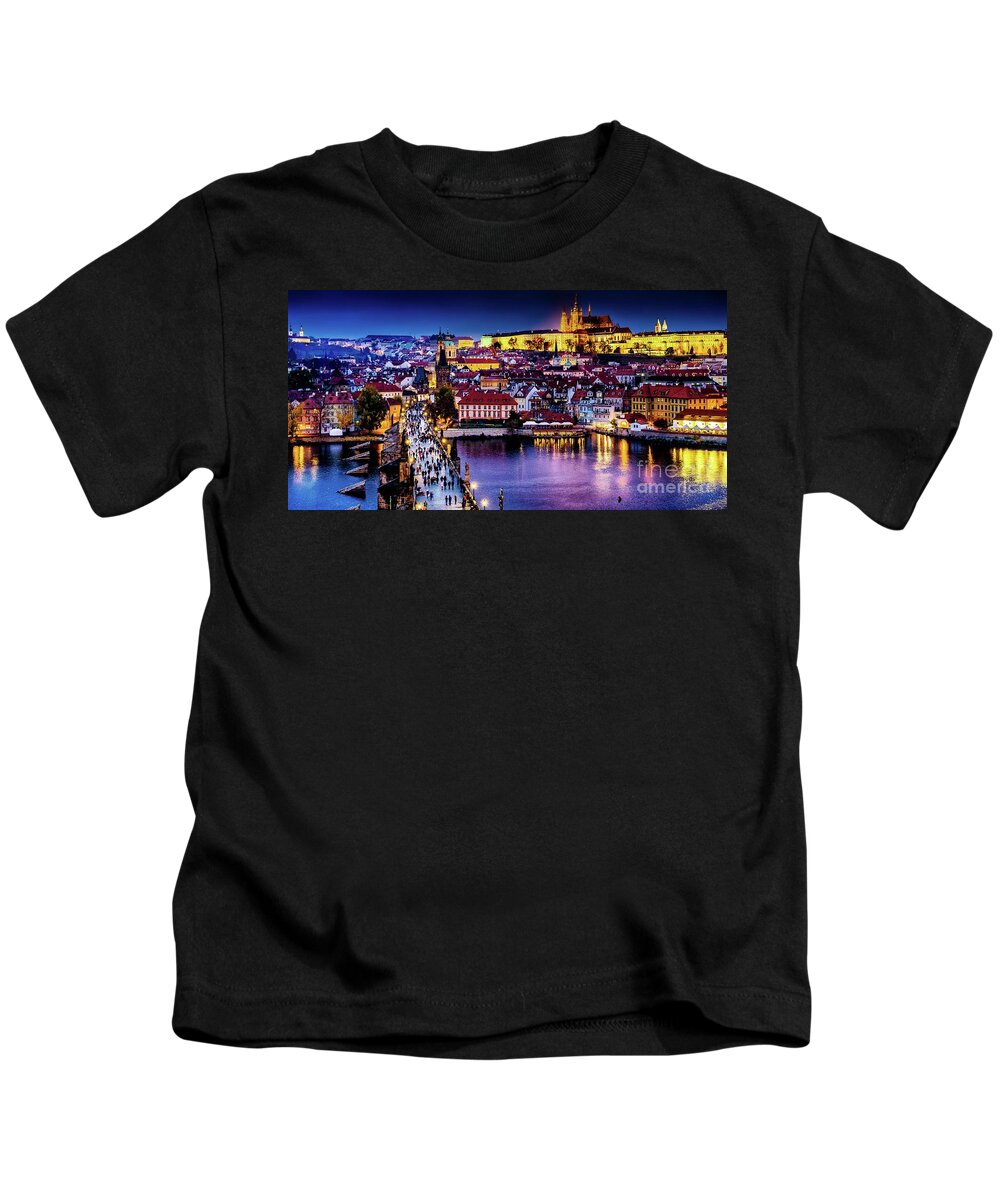 Charles Bridge At Sunset Kids T-Shirt featuring the photograph Charles Bridge at Sunset Prague by M G Whittingham
