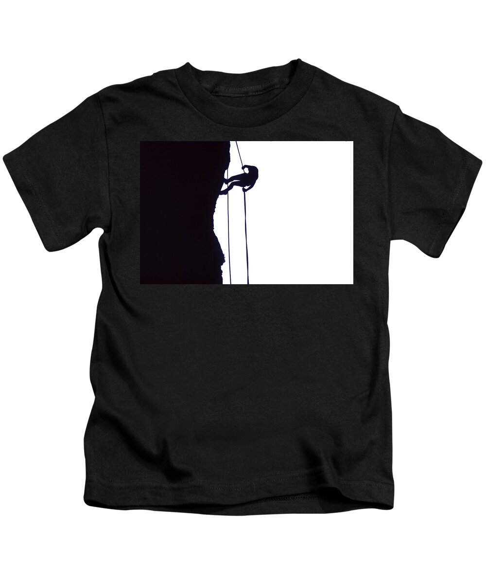 Abseil Kids T-Shirt featuring the photograph Climber on rappel by Steve Estvanik