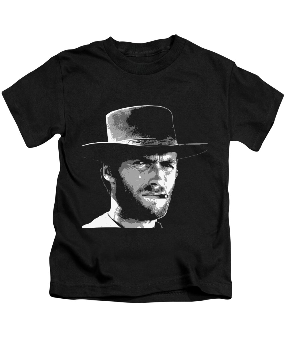Clint Kids T-Shirt featuring the digital art Clint Eastwood Black and White by Megan Miller