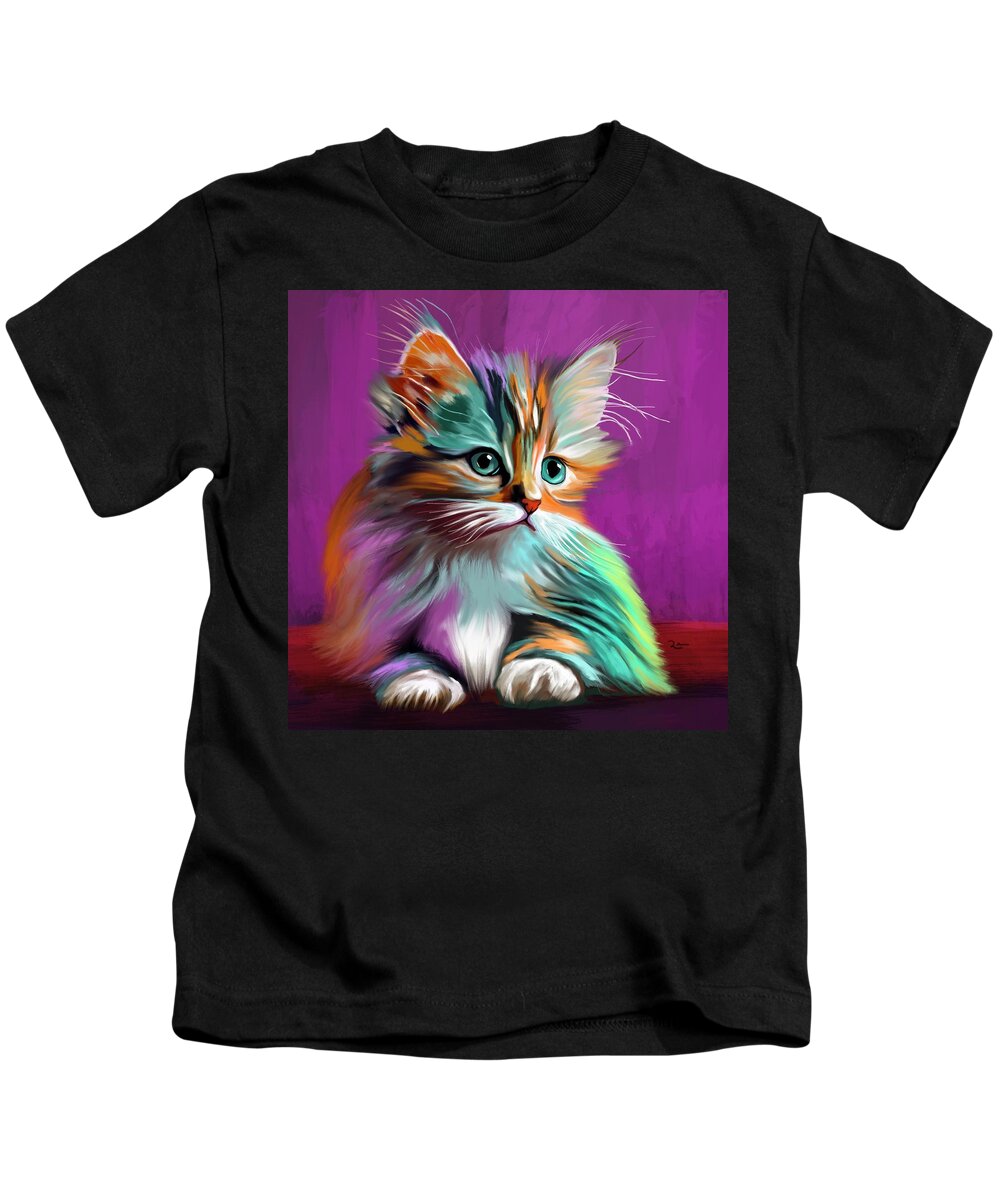 Cat Kids T-Shirt featuring the digital art Colorful Kitty by Mark Ross