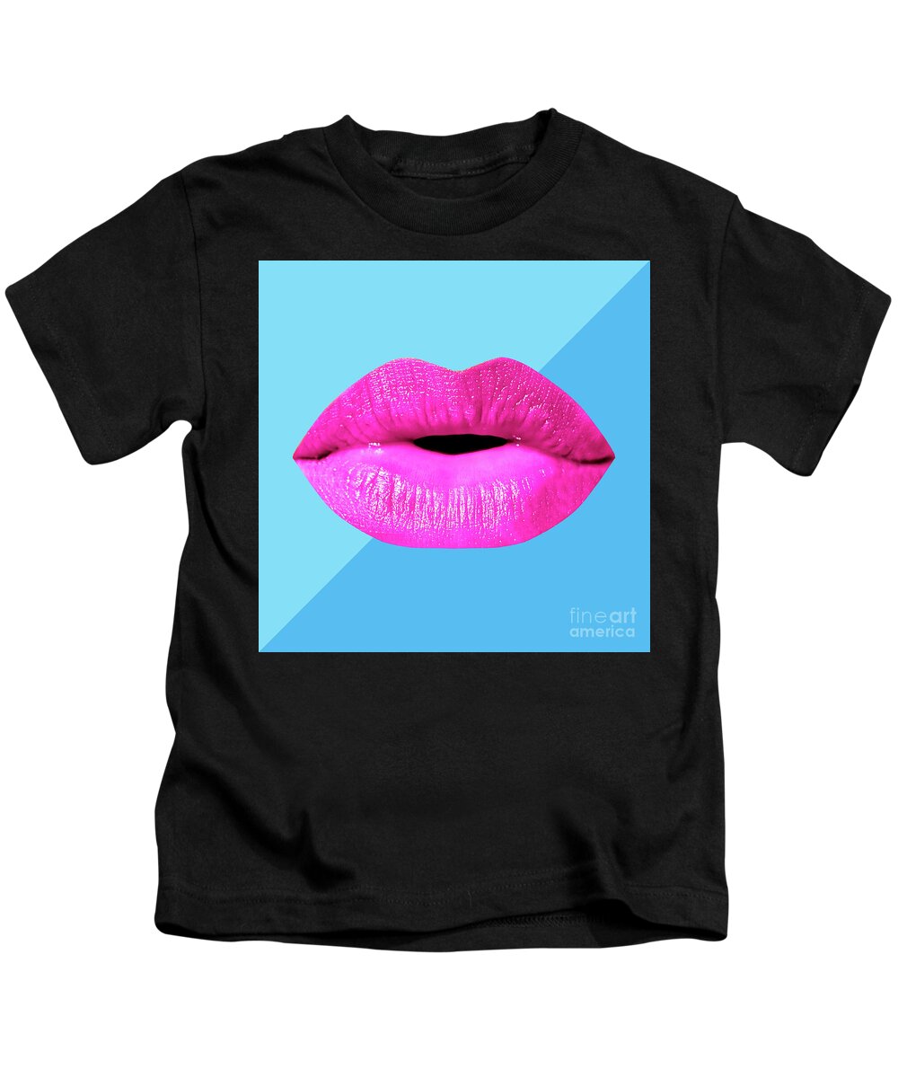 Lips Kids T-Shirt featuring the mixed media Colorful Lips Mask - Pink by Chris Andruskiewicz