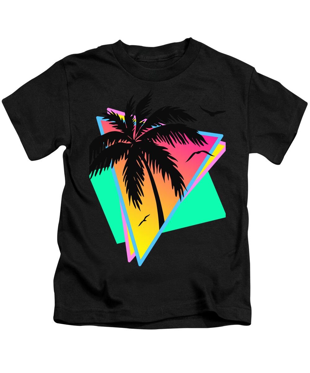 Classic Kids T-Shirt featuring the digital art Cool 80s Tropical Sunset by Megan Miller