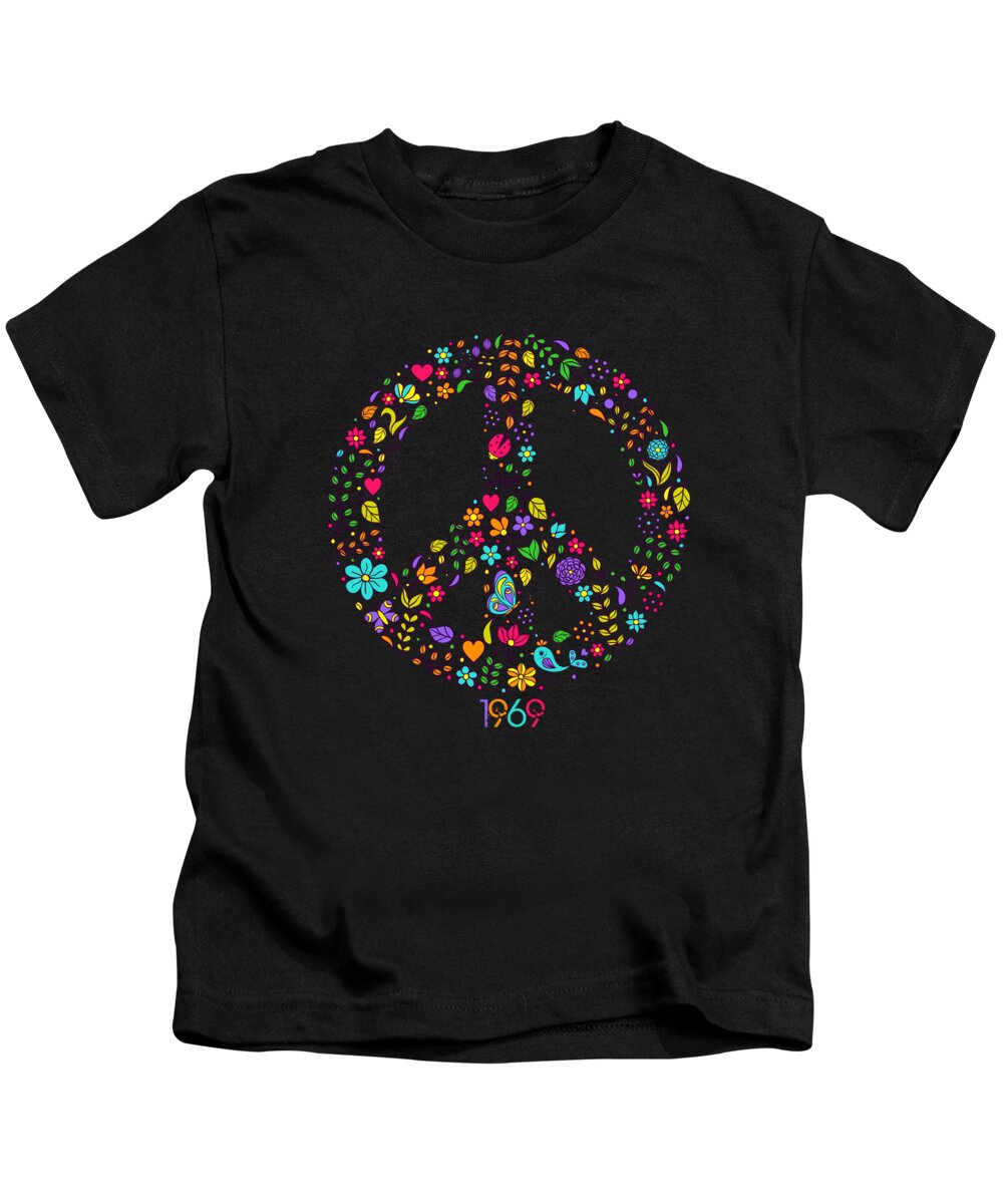 Peace Kids T-Shirt featuring the painting Cool Peace Tees for Boys and Girls Peace and Love 1969 Short-Sleeve Unisex by Tony Rubino