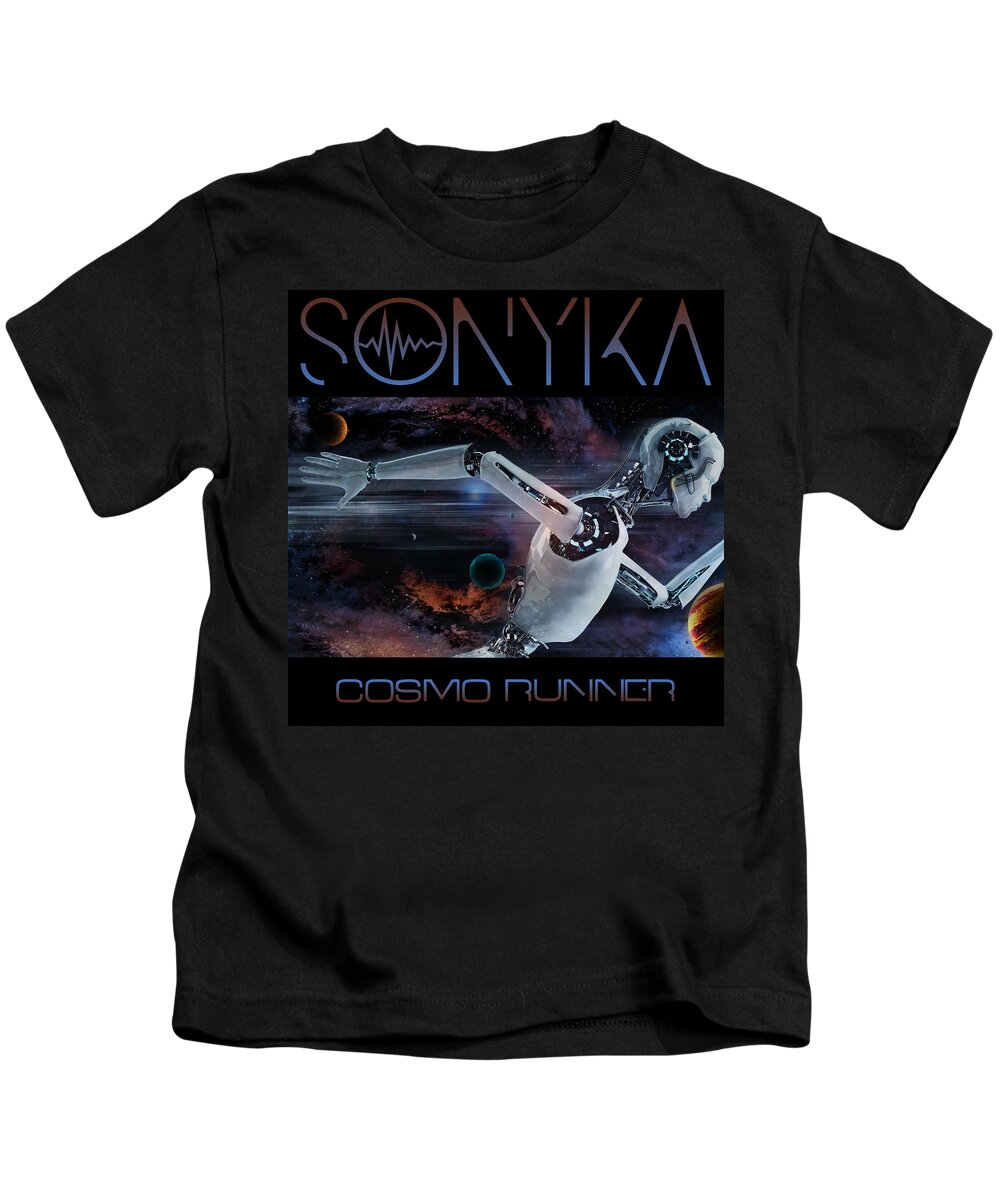 Album Cover Kids T-Shirt featuring the digital art Cosmo Runner by Sonyka