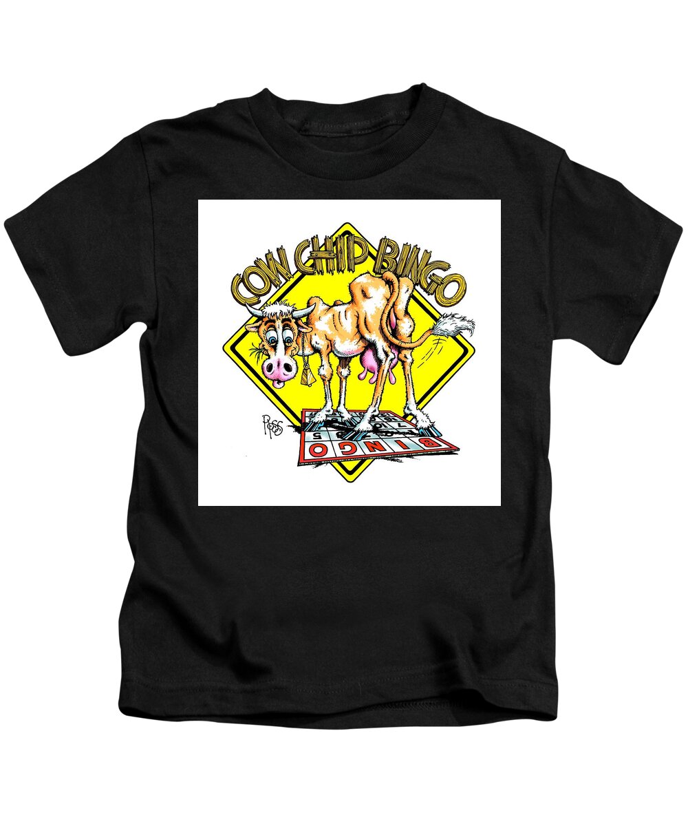 Humorous Kids T-Shirt featuring the digital art Cow Chip Bingo by Scott Ross