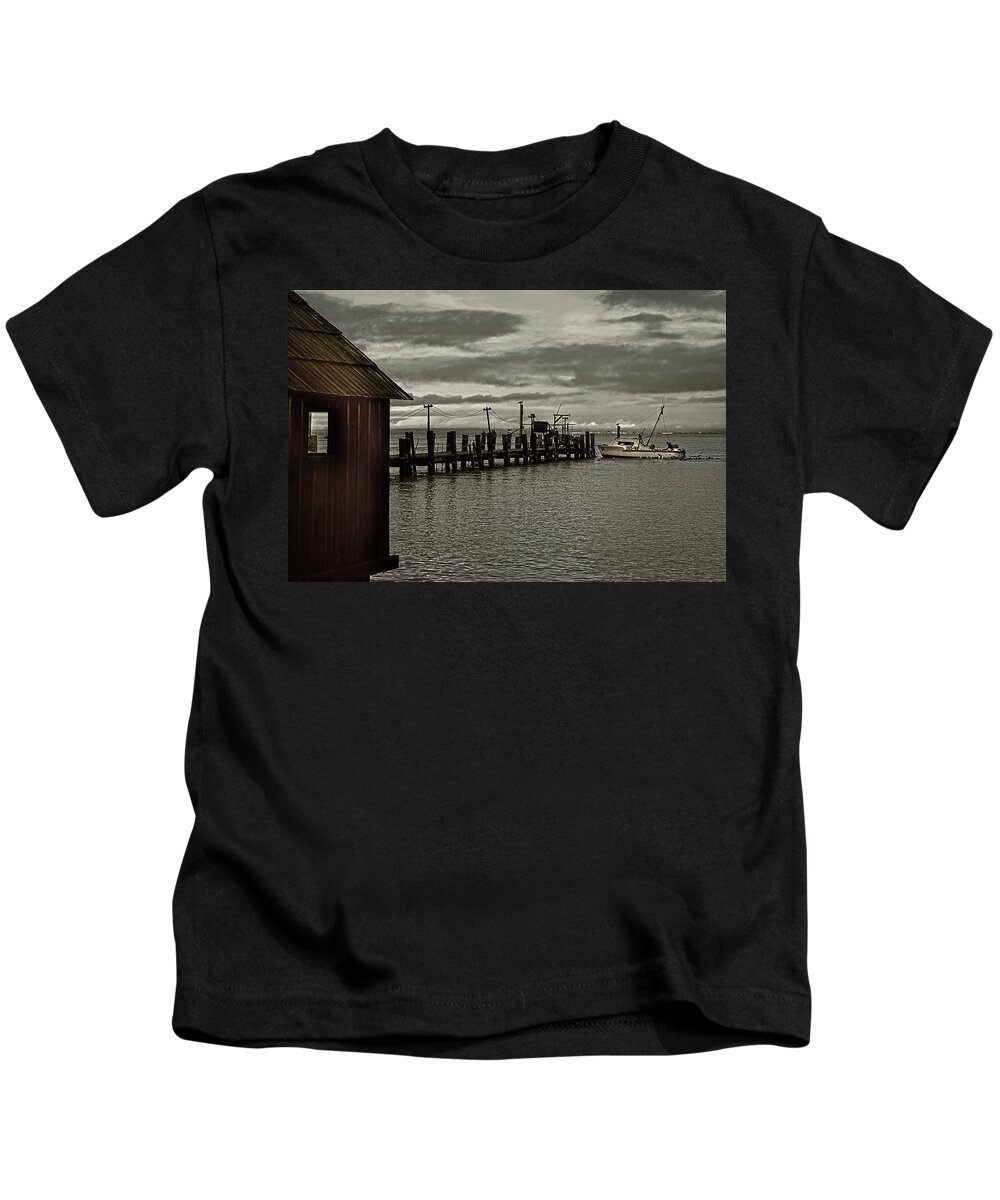 Photographer Kids T-Shirt featuring the photograph Crab Boat at China Camp Pier by Frank Lee