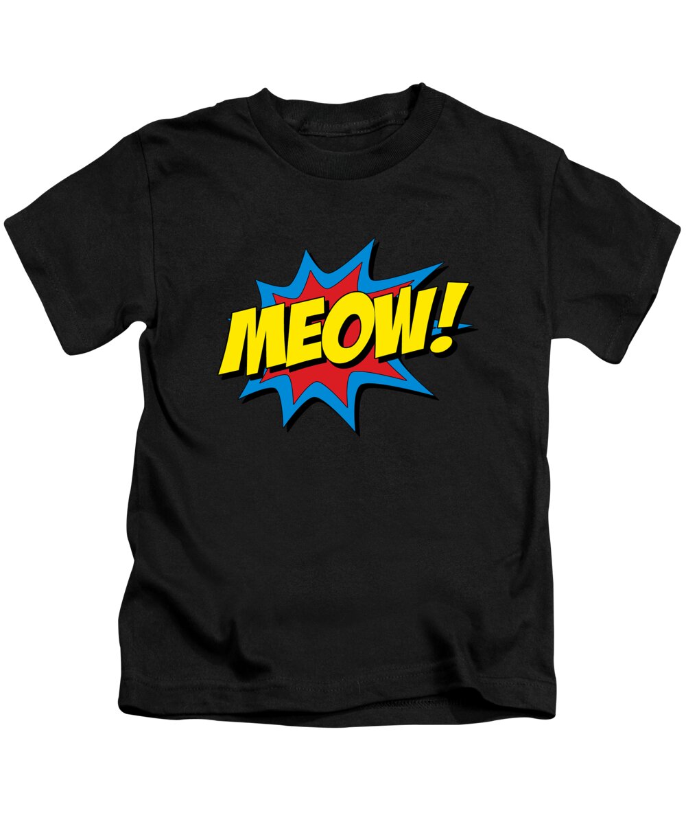 Funny Kids T-Shirt featuring the digital art Cute Cat Meow by Flippin Sweet Gear