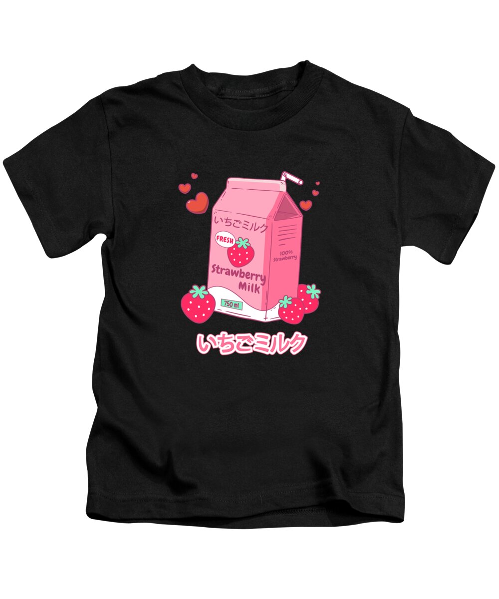 Cute Pink Japanese Kawaii Strawberry Milk Kids T-Shirt by Bastav - Fine Art  America