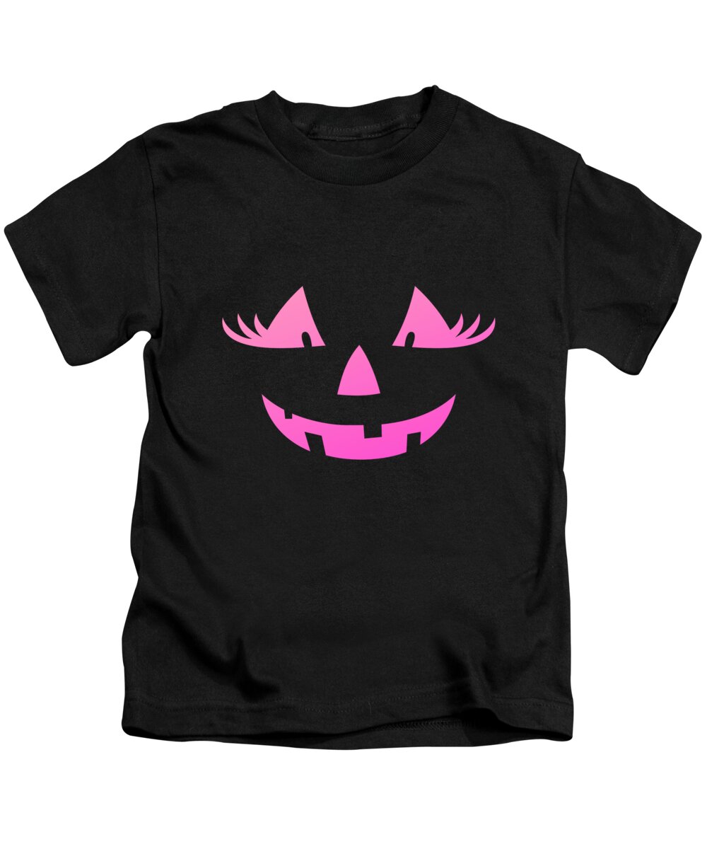 Cute Kids T-Shirt featuring the digital art Cute Pink Pumpkin Jack O Lantern Halloween by Flippin Sweet Gear