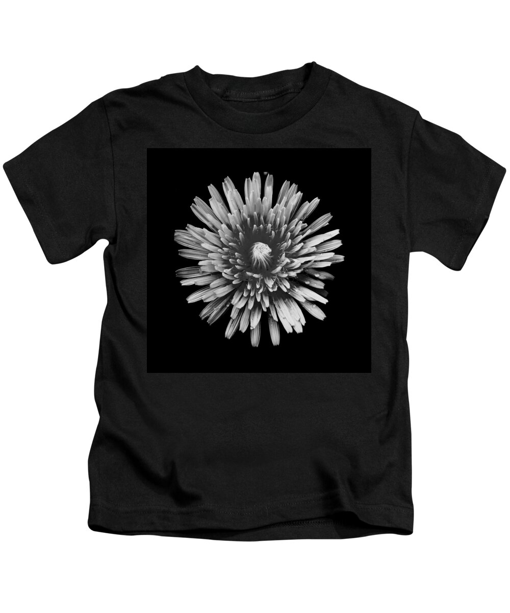 Art Kids T-Shirt featuring the photograph Dandelion I Black and White by Joan Han