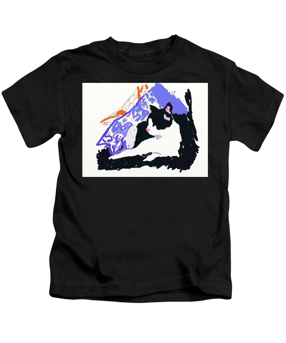 Tuxedo Cat Kids T-Shirt featuring the painting Digital Tuxedo by Carol Berning