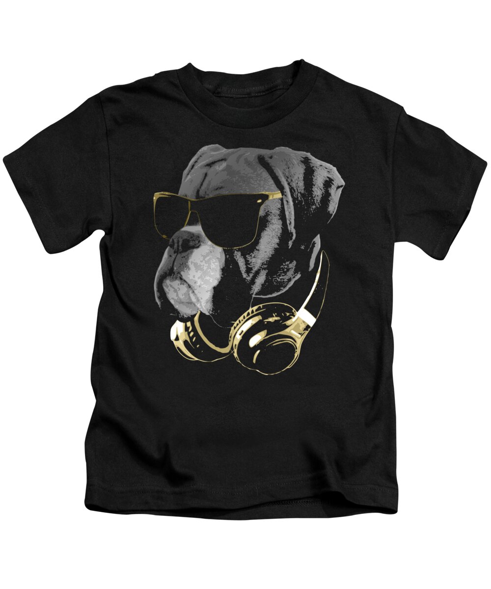 Dj Kids T-Shirt featuring the digital art DJ Boxer Dog Bling by Megan Miller