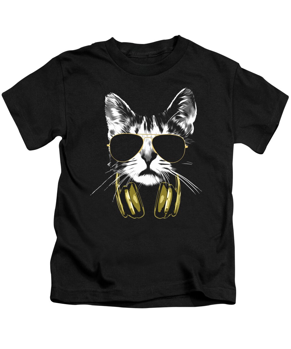 Dj Kids T-Shirt featuring the digital art Dj Cat Bling Bling by Megan Miller