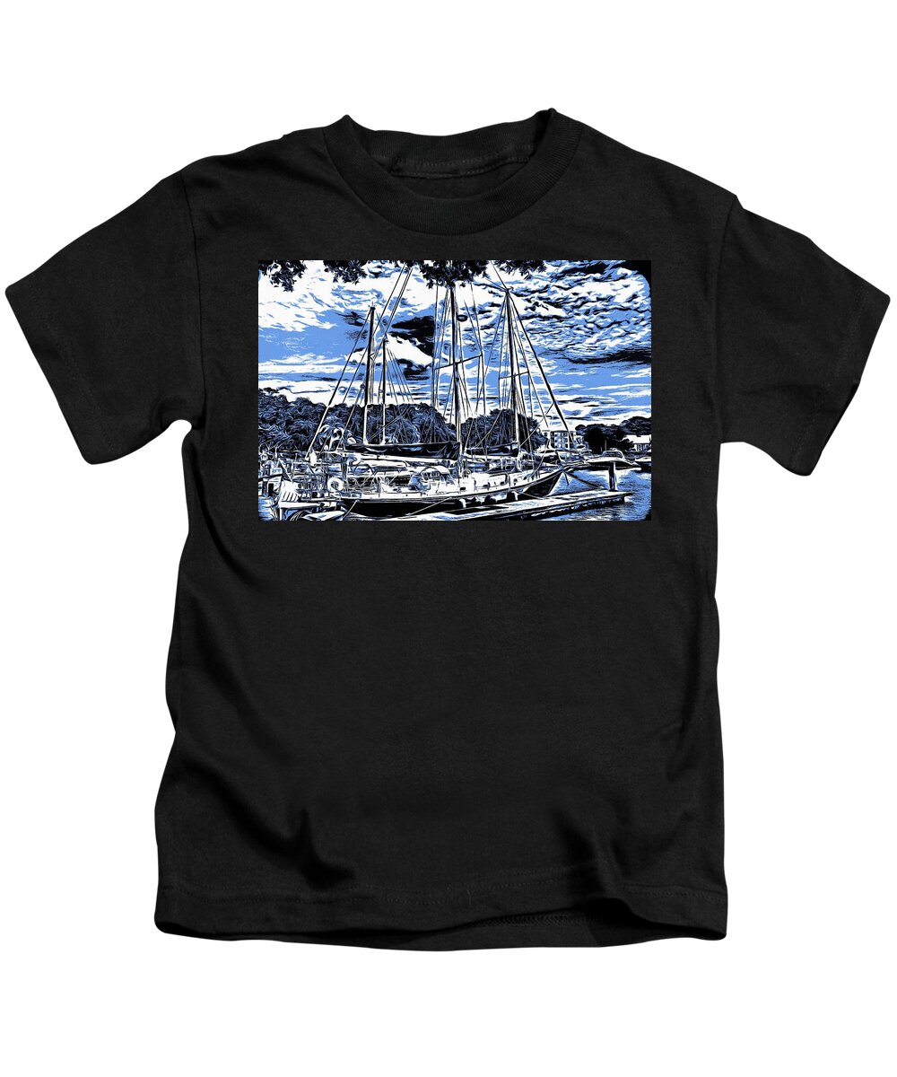 Sailboats Kids T-Shirt featuring the photograph Dock Side Mirage by John Handfield