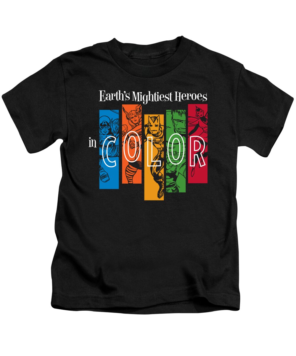 Avengers Kids T-Shirt featuring the digital art Earth's Mightiest Heroes IN COLOR by Edward Draganski