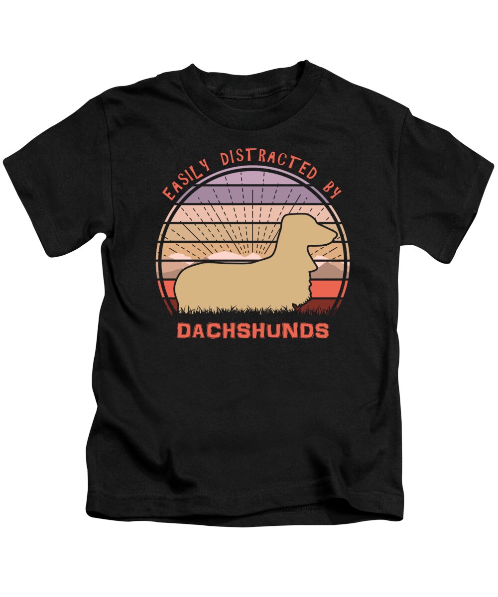 Easily Kids T-Shirt featuring the digital art Easily Distracted By Dachshunds by Megan Miller