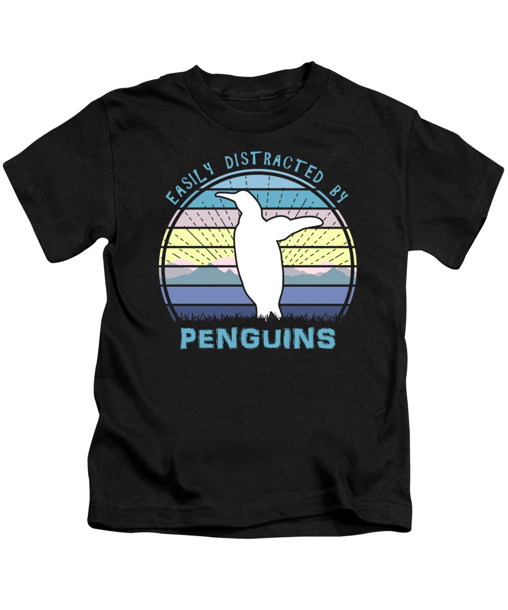 Easily Kids T-Shirt featuring the digital art Easily Distracted By Penguins by Megan Miller