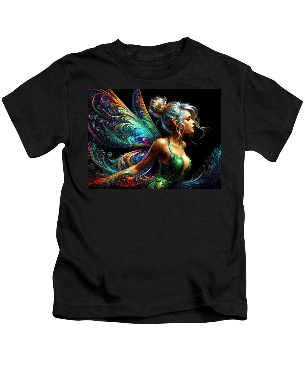 Fantasy Kids T-Shirt featuring the digital art Eclipsed Enchantress of Twilight Whispers by Bill and Linda Tiepelman