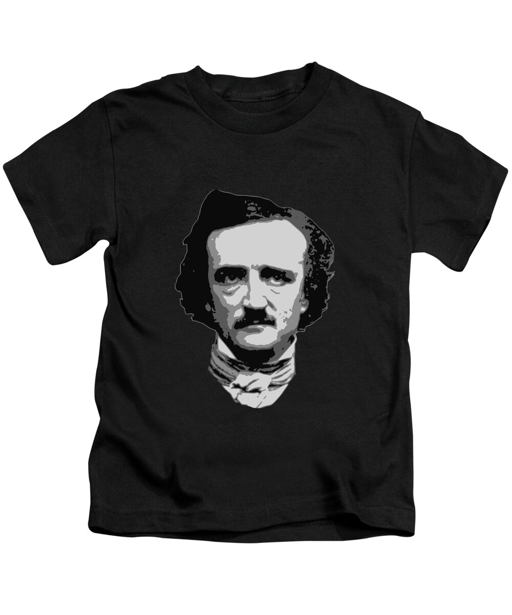 Edgar Kids T-Shirt featuring the digital art Edgar Allan Poe Black and White by Megan Miller