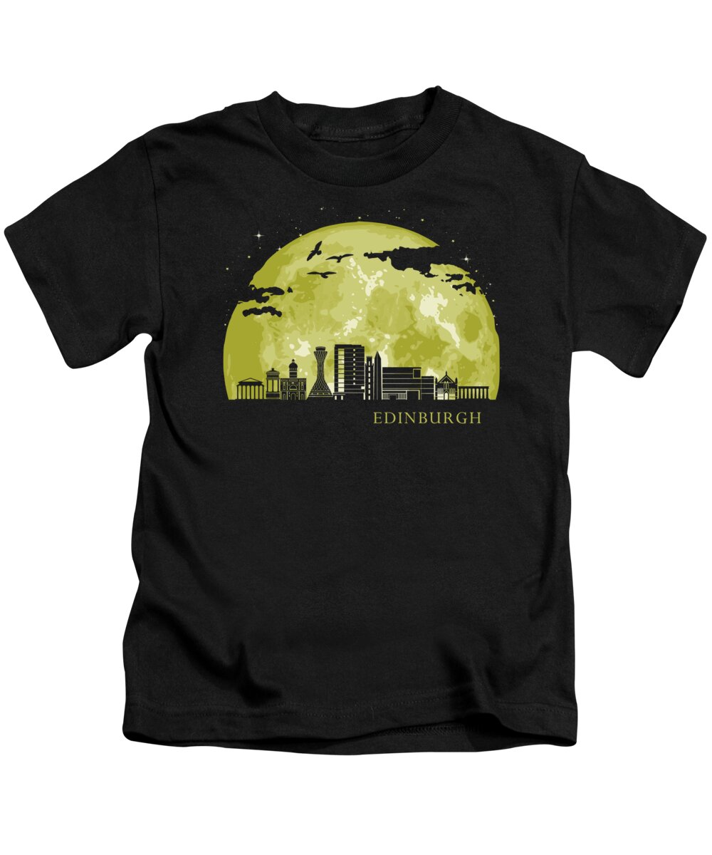 Edinburgh Kids T-Shirt featuring the digital art EDINBURGH Moon Light Night Stars Skyline by Megan Miller