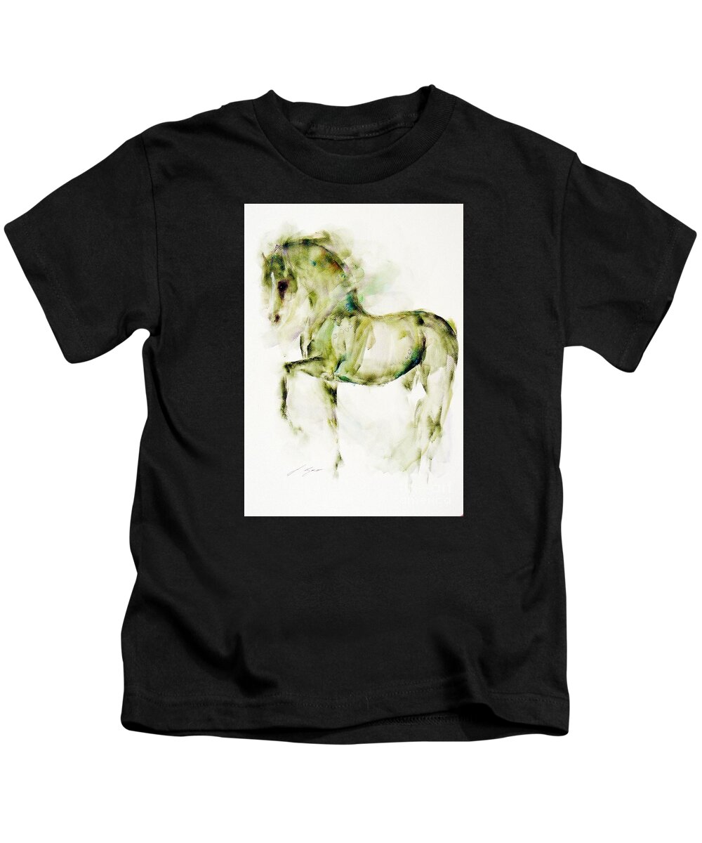 Equestrian Painting Kids T-Shirt featuring the painting Emerald by Janette Lockett