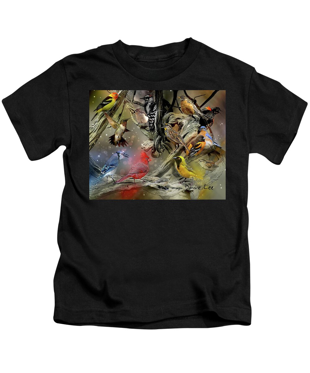 Birds Kids T-Shirt featuring the digital art Favorite Birds of North America by Dave Lee