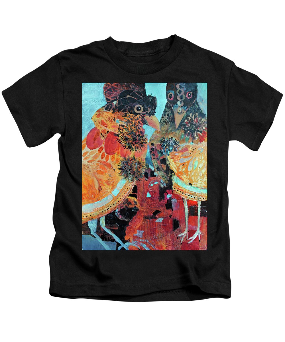 Birds Kids T-Shirt featuring the painting Festive Fowl by Kay Fuller