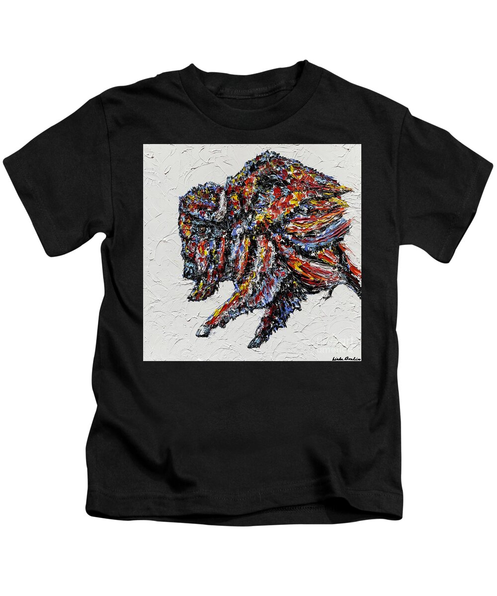 Bison Kids T-Shirt featuring the painting Finding Freedom by Linda Donlin