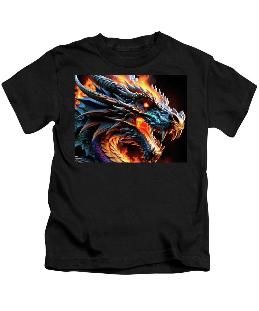 Dragon Kids T-Shirt featuring the digital art Fire Dragon Portrait 01 by Matthias Hauser