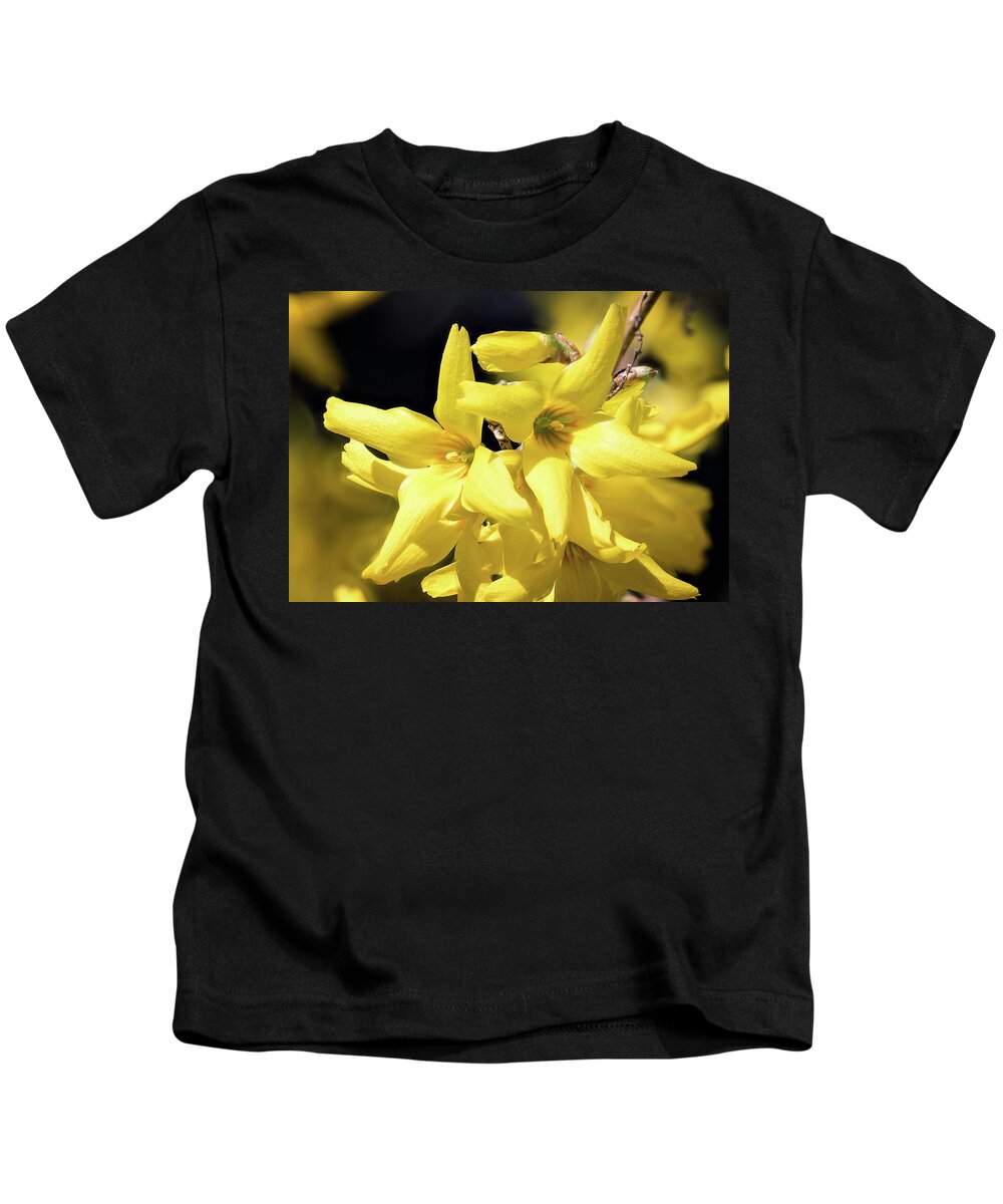 Forsythia Kids T-Shirt featuring the photograph First Forsythia by Steven Nelson