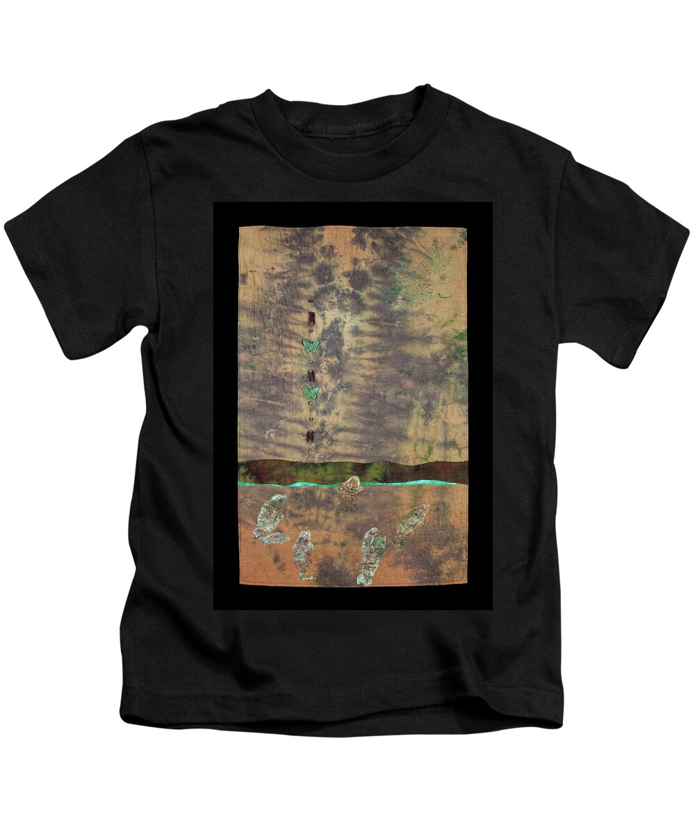 Fiber Art Kids T-Shirt featuring the mixed media Fish and Game by Vivian Aumond