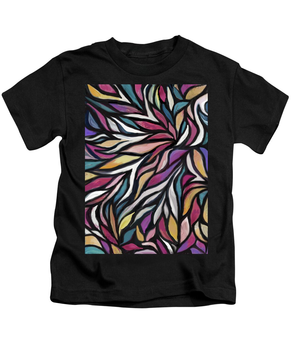 Flowing Leaves Pattern Kids T-Shirt featuring the digital art Flowing Leaves by Jean Batzell Fitzgerald