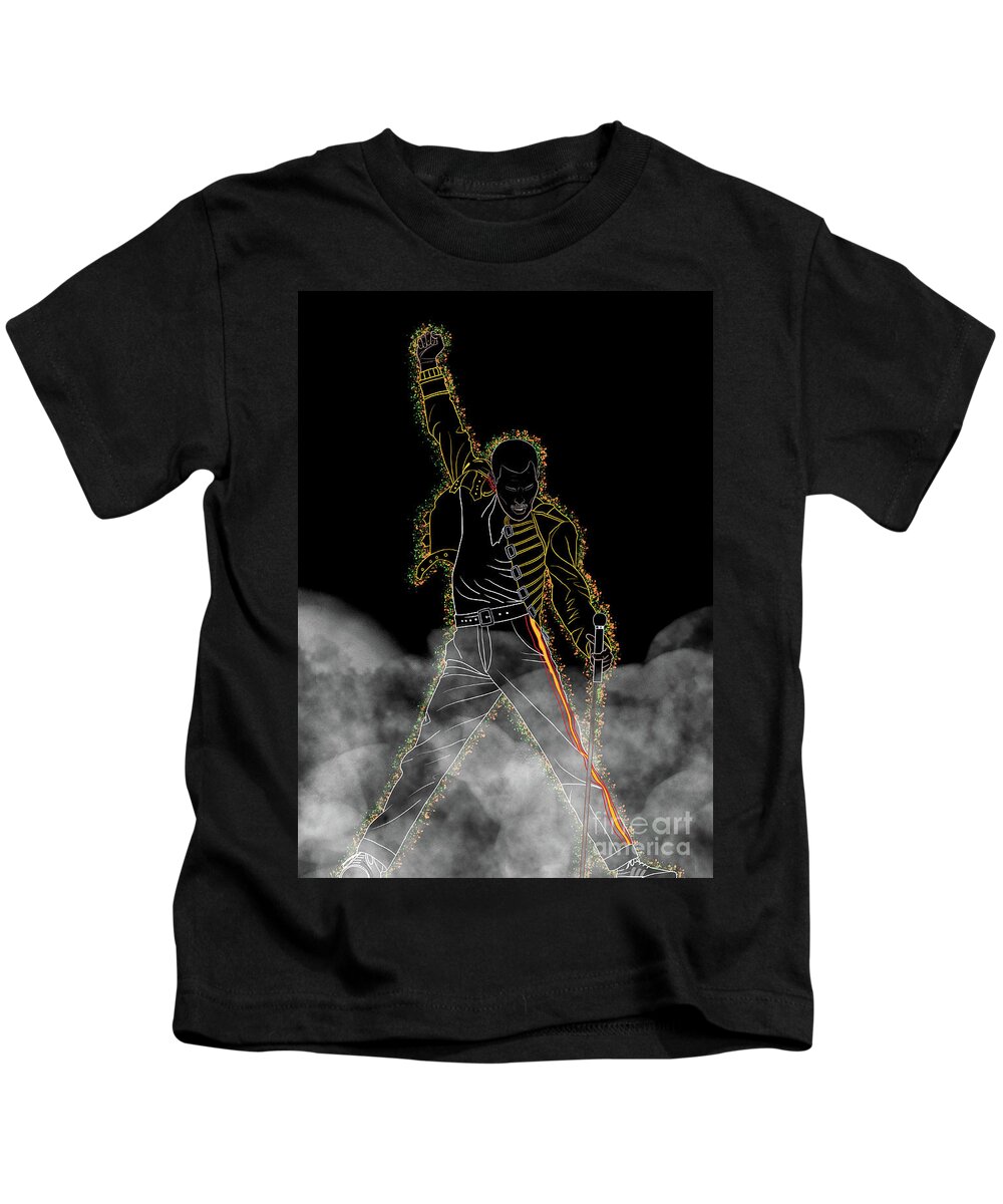 Freddie Mercury Kids T-Shirt featuring the digital art Freddie Mercury Smoke by Marisol VB