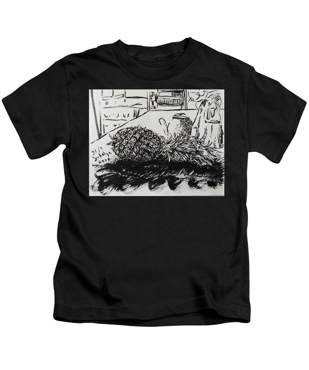Fruit Kids T-Shirt featuring the drawing Fruit on a pile of cloth by Sukalya Chearanantana