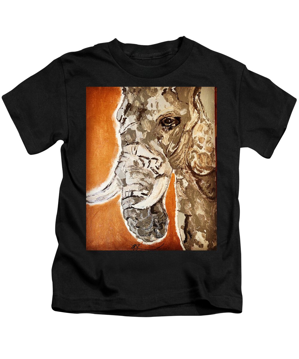 Elephant Kids T-Shirt featuring the painting ELEPHANT Gentle Giant by Melody Fowler