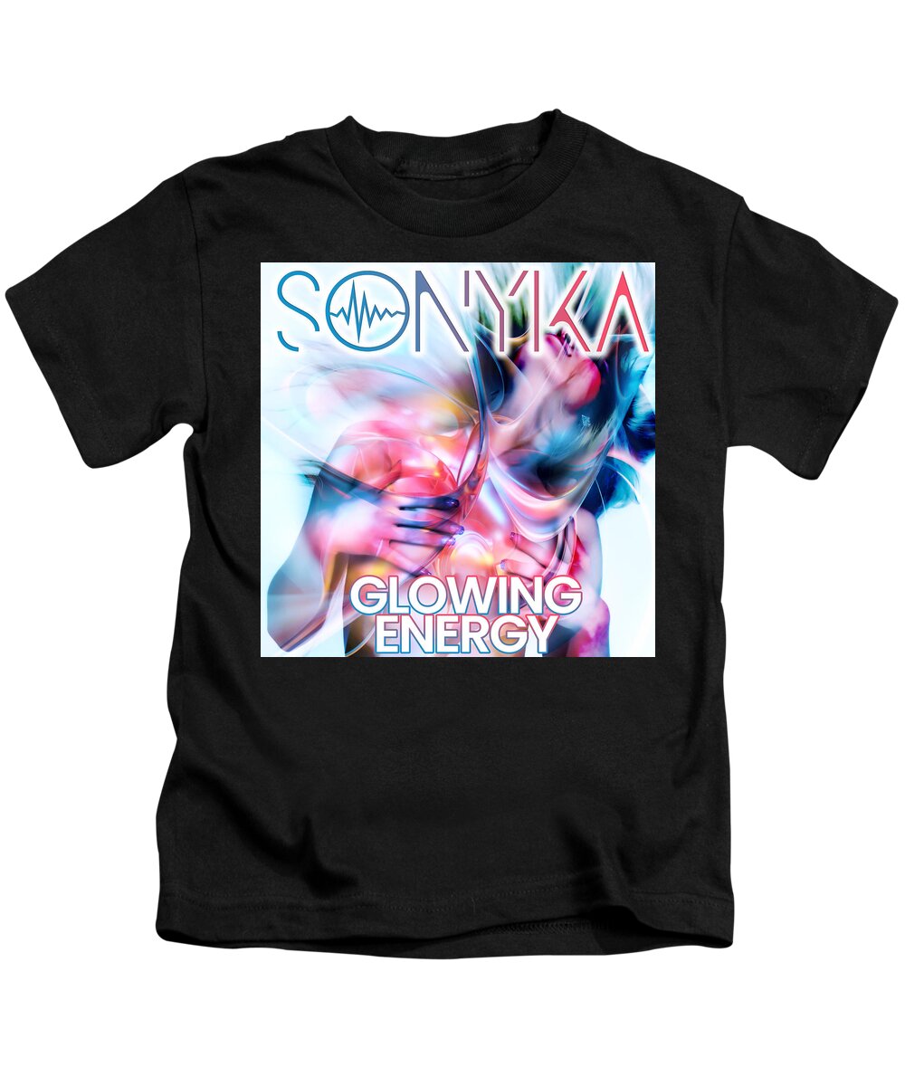 Album Cover Kids T-Shirt featuring the digital art Glowing Energy by Sonyka
