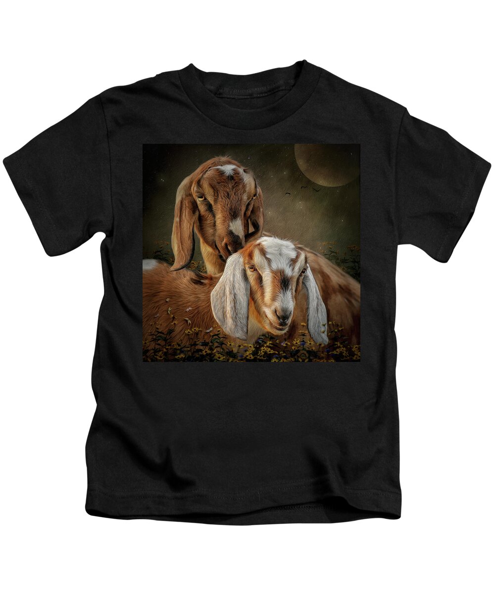 Goats Kids T-Shirt featuring the digital art Goats by Maggy Pease