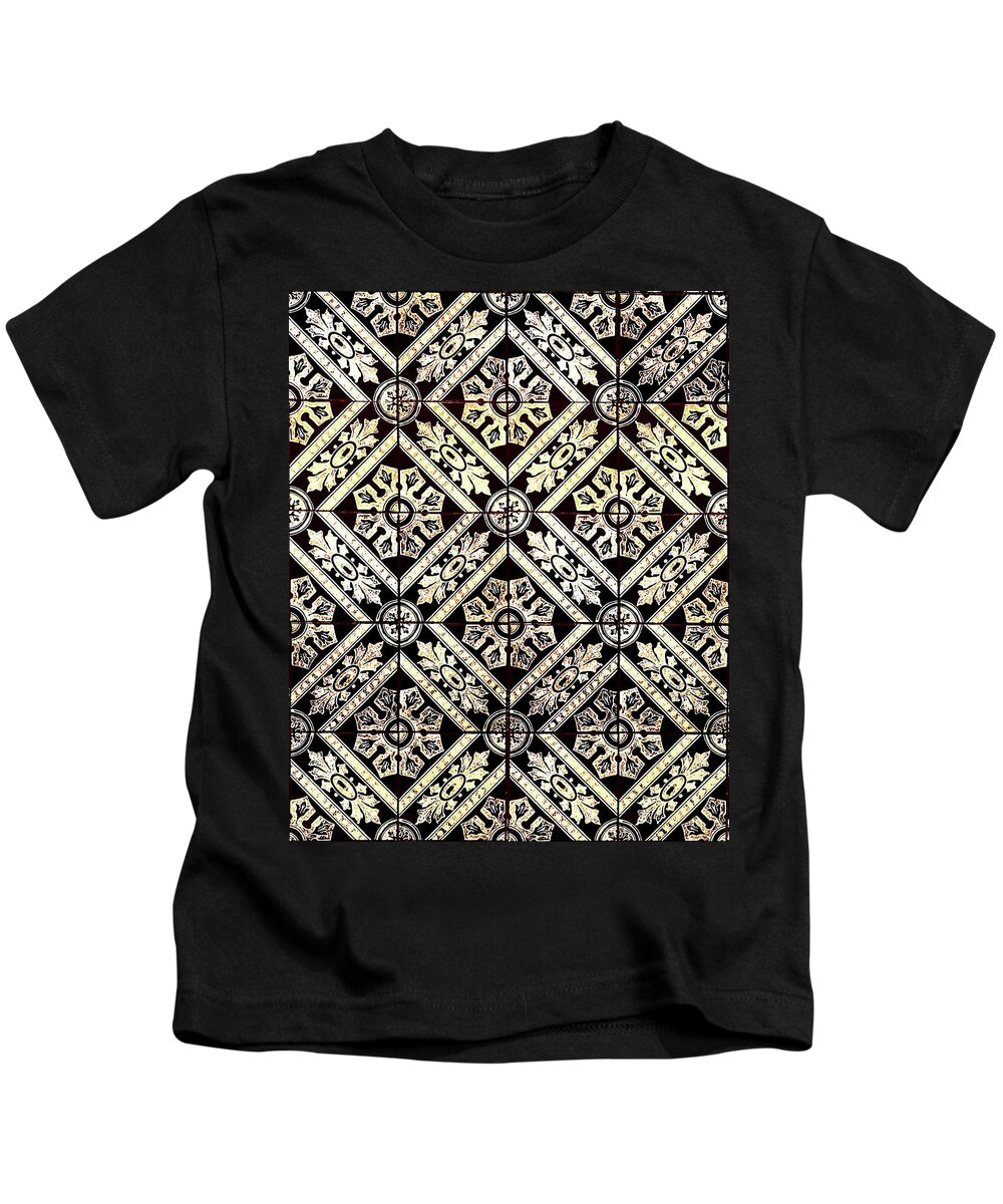 Gold Tiles Kids T-Shirt featuring the digital art Gold On Black Tiles Mosaic Design Decorative Art VI by Irina Sztukowski