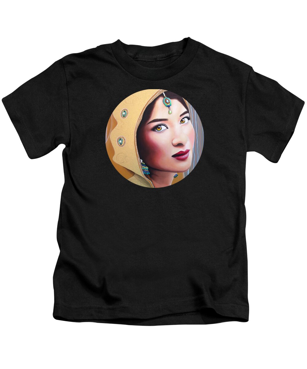 Indian Kids T-Shirt featuring the painting Golden Indian Bride by Malinda Prud'homme