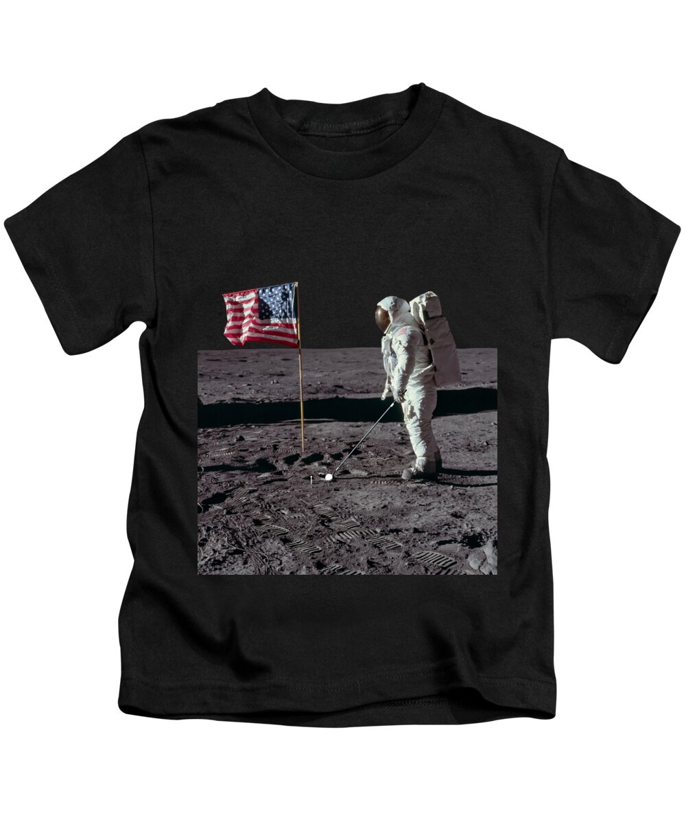 Astronaut Kids T-Shirt featuring the photograph Golf on the moon by Delphimages Photo Creations