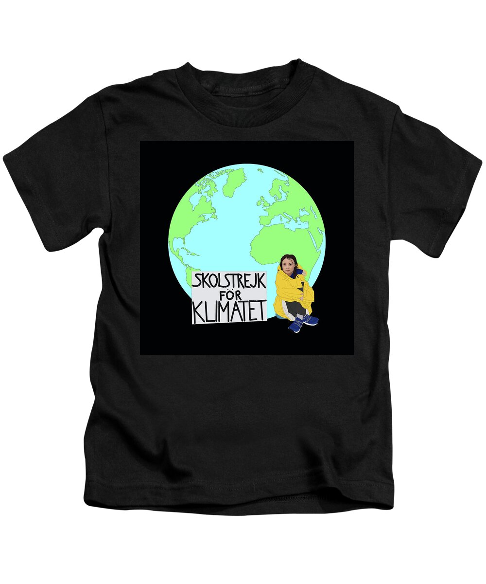 Greta Thunberg Kids T-Shirt featuring the digital art Greta Thunberg Strikes for the Climate by Teresamarie Yawn