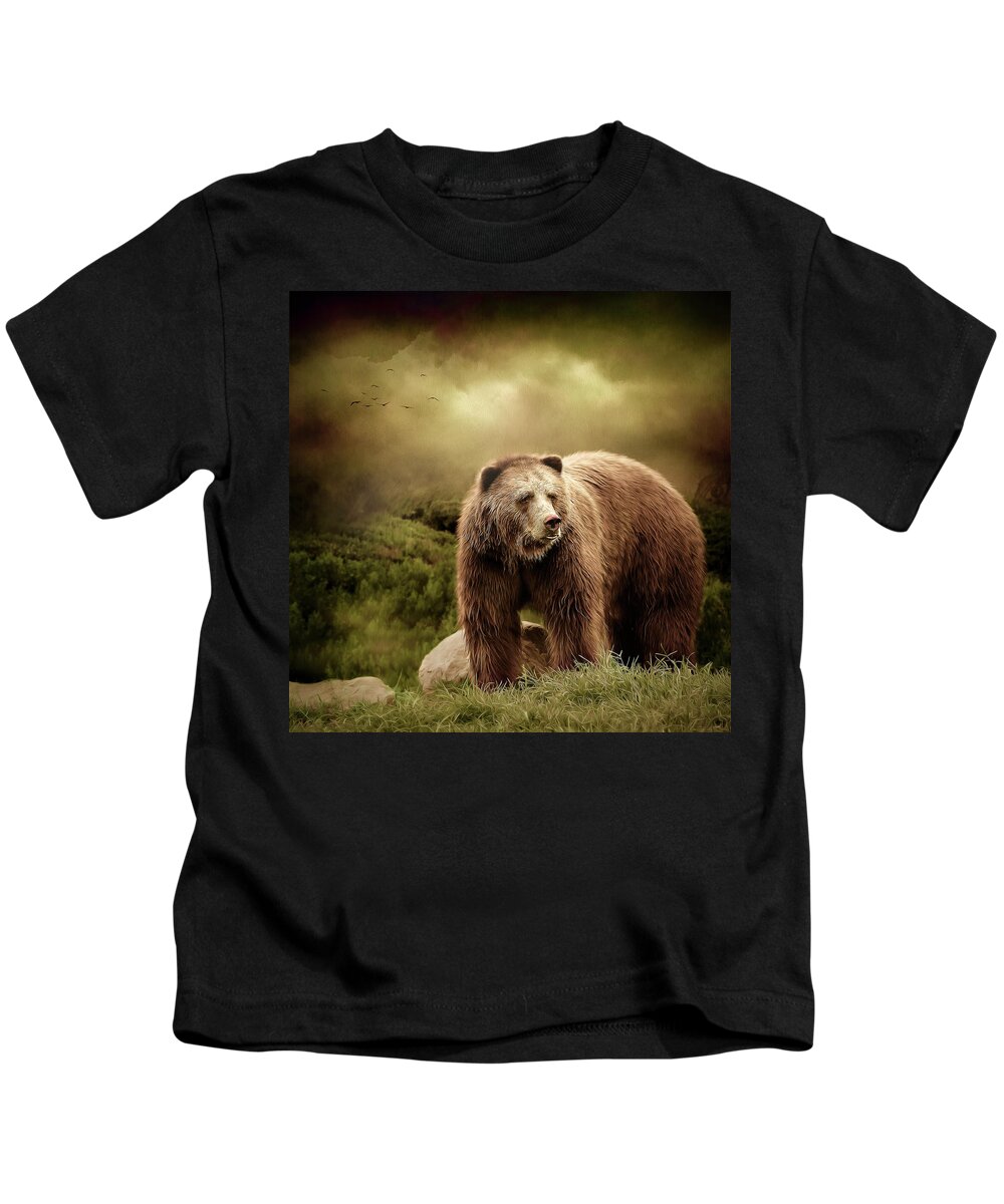 Grizzly Bear Kids T-Shirt featuring the digital art Grizzly Bear by Maggy Pease