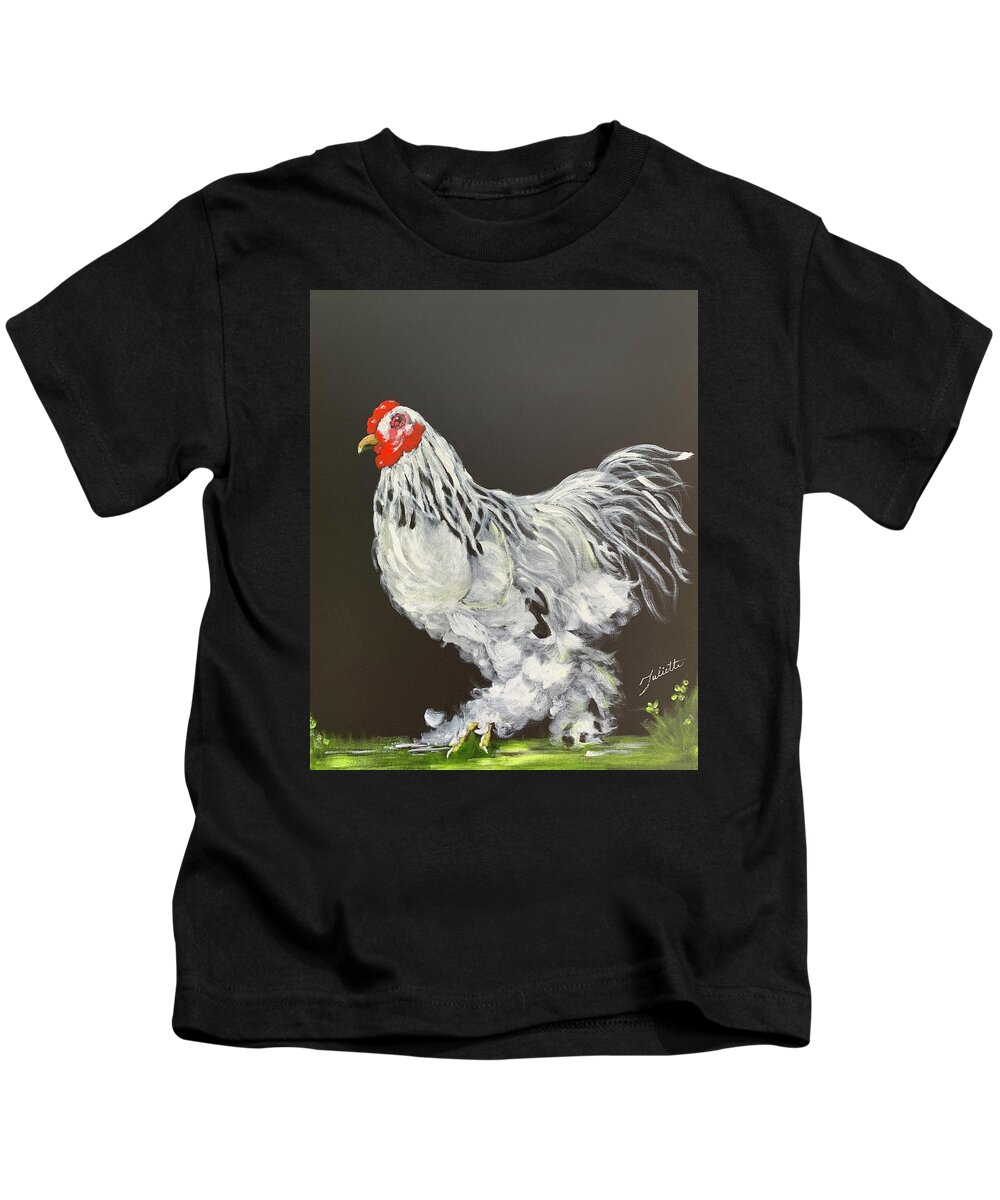 Rooster Kids T-Shirt featuring the painting Guardian of the Farmyard by Juliette Becker