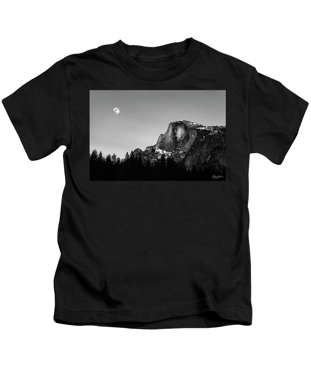 Yosemite Kids T-Shirt featuring the photograph Half Dome in Black and White by Gary Johnson