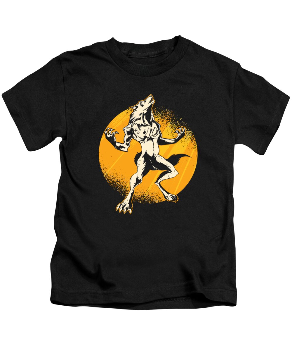 Halloween Kids T-Shirt featuring the digital art Halloween Monster Line Art Werewolf Horror Monster Fan by Toms Tee Store