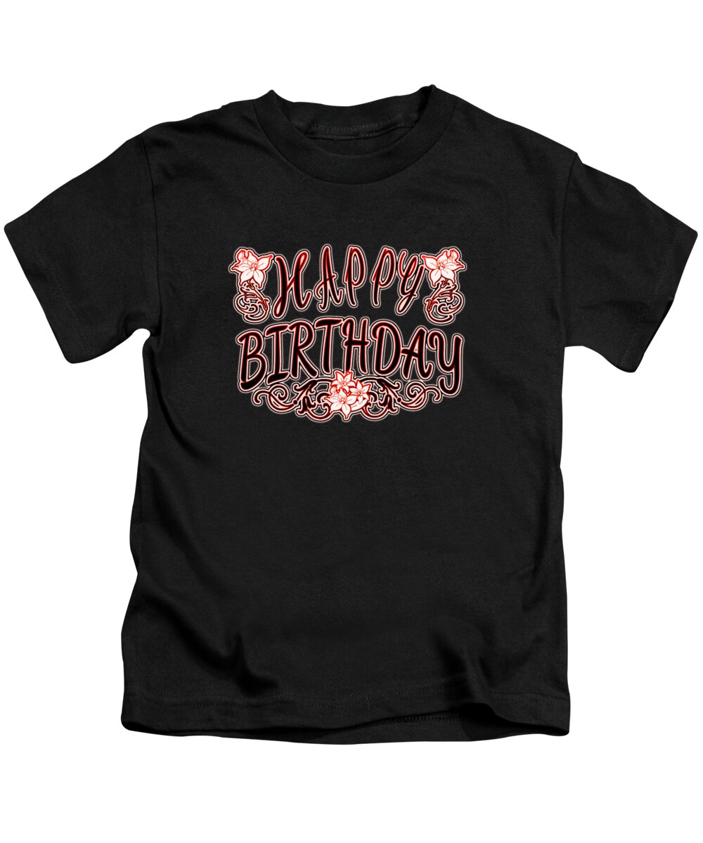 Happy Birthday Kids T-Shirt featuring the digital art Happy Birthday Red and Pink Typography by Delynn Addams