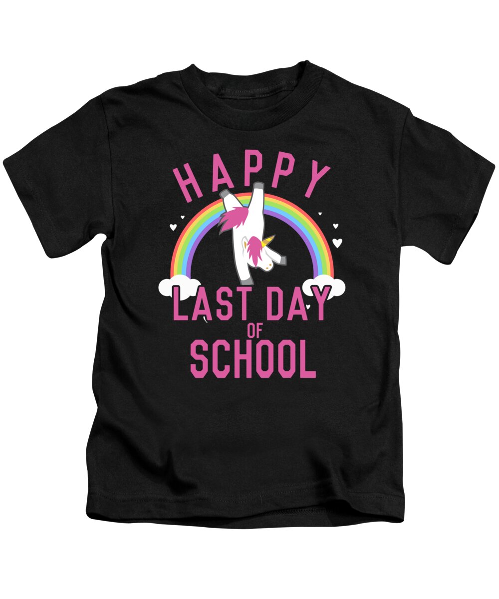 Funny Kids T-Shirt featuring the digital art Happy Last Day of School Unicorn Dancing by Flippin Sweet Gear